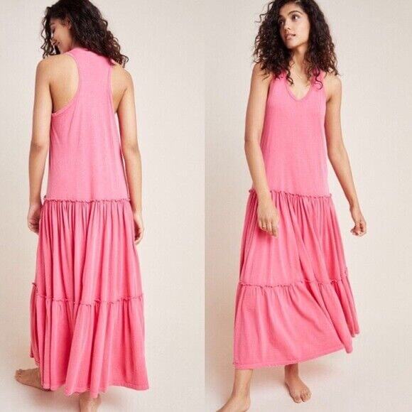 New Anthropologie Sundry Pink Modal Tiered Sleeveless Maxi Dress Size 1 Small - Picture 1 of 8